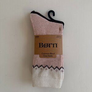 NWT Born Pink and Brown Crew Socks Cashmere Wool Blend 2 Pack Women Shoe Sz 4-10